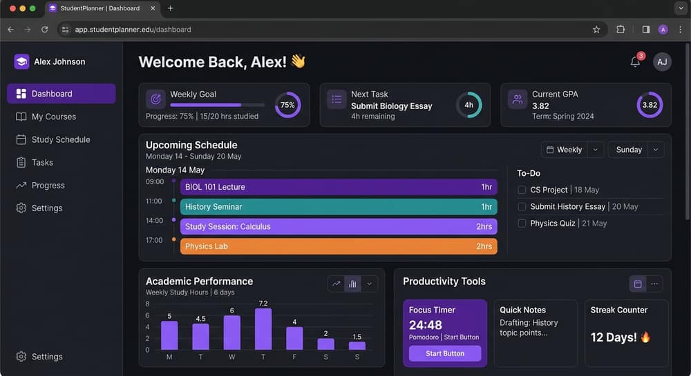 HSC Planner EdTech SaaS dashboard built by Agency XYZ